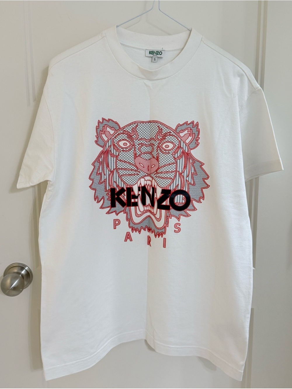 Kenzo White Tee with Red & Black Tiger Graphic